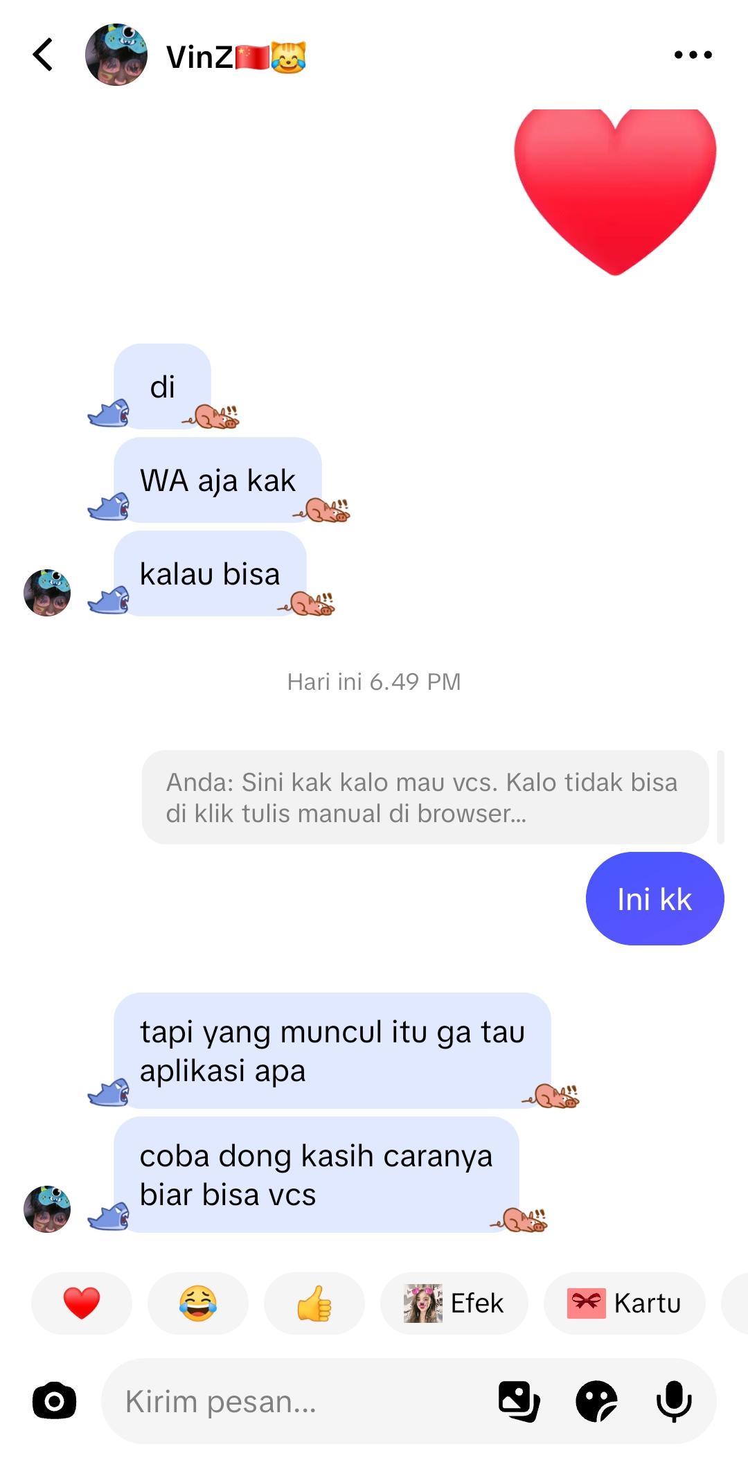 Tiktok @vinzzzplengerr, mengajak seseorang melakukan vcs