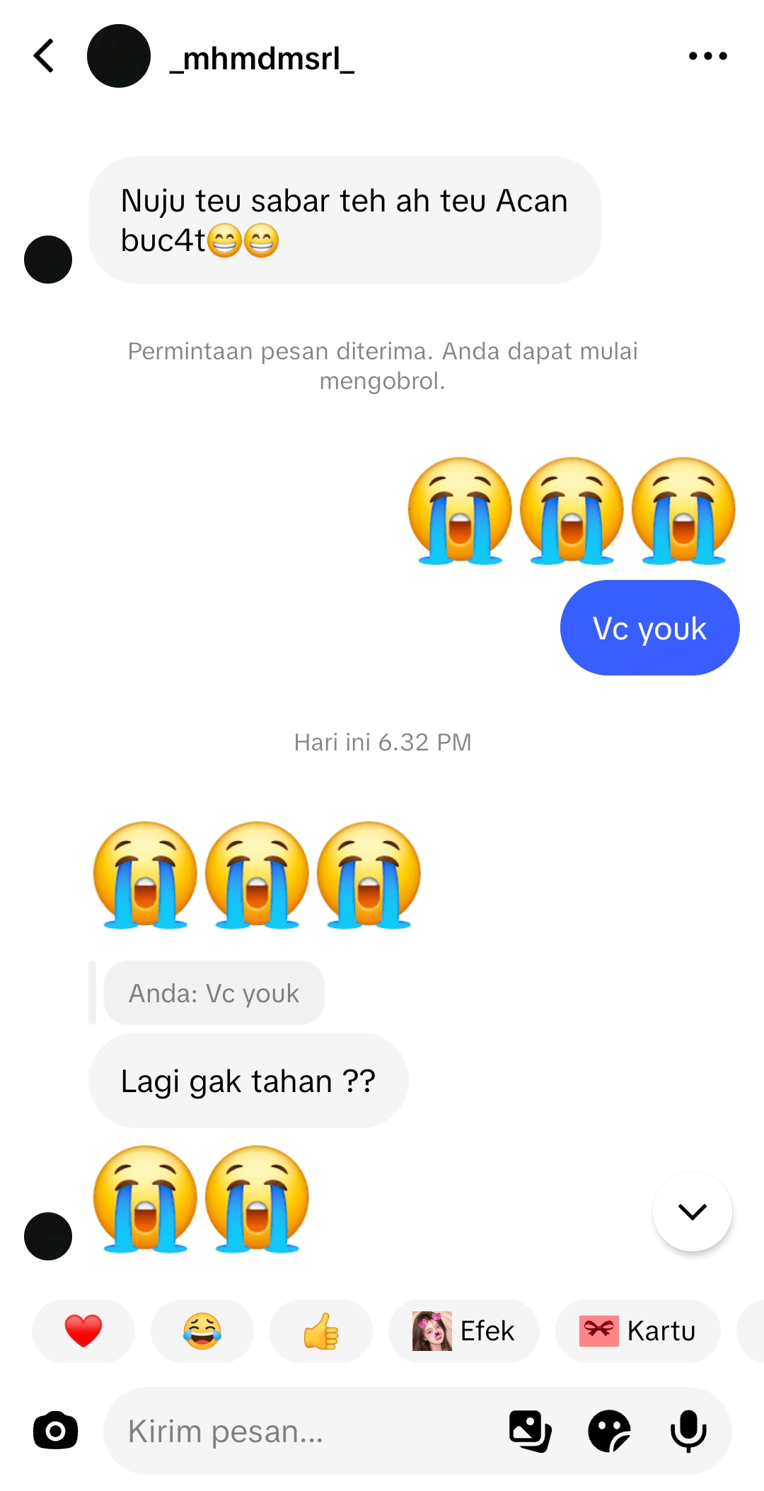 Tiktok @_mhmdmsrl_, mengajak seseorang melakukan vcs