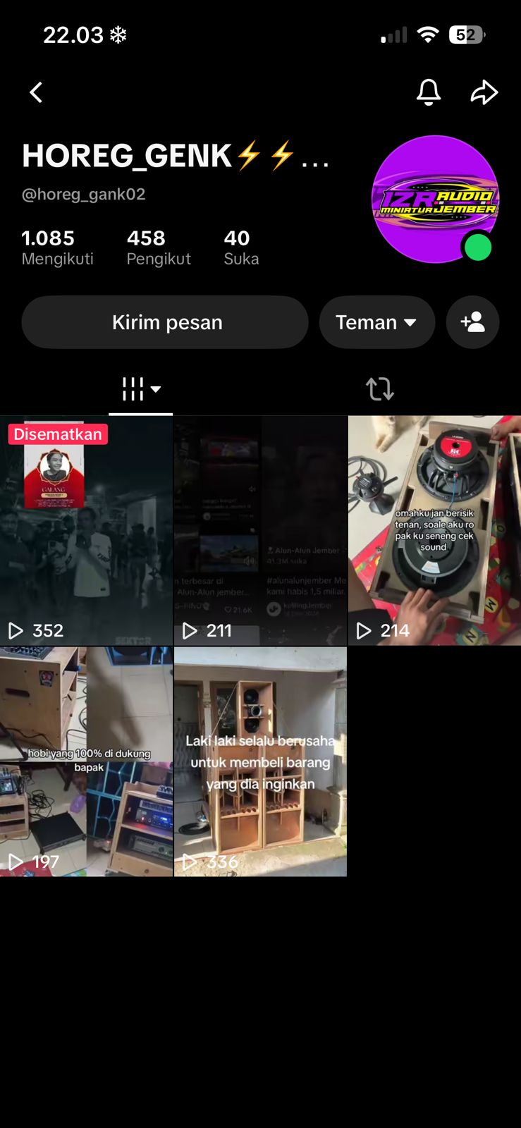 Foto Tiktok @horeg_gank02, mengajak seseorang melakukan vcs